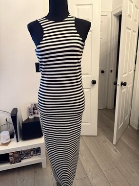Zara Black and White Striped Sleeveless Maxi Dress